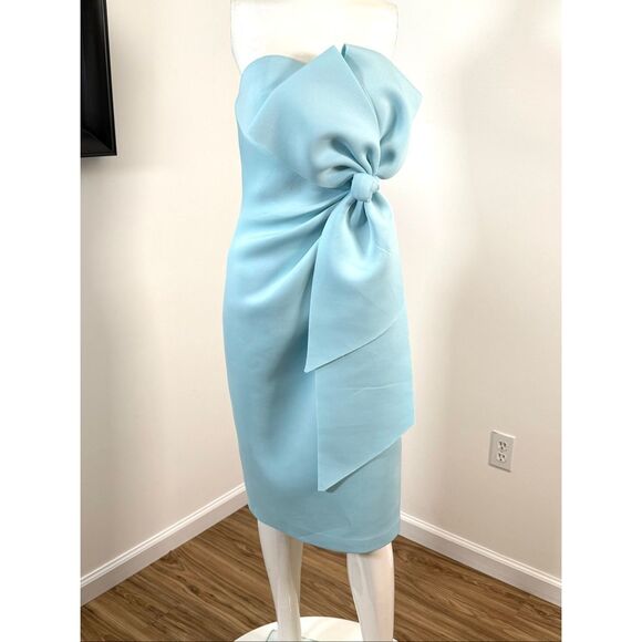 Badgley Mischka Womens Strapless Bow Embellished Midi Dress Azure Size 4 - Picture 4 of 10